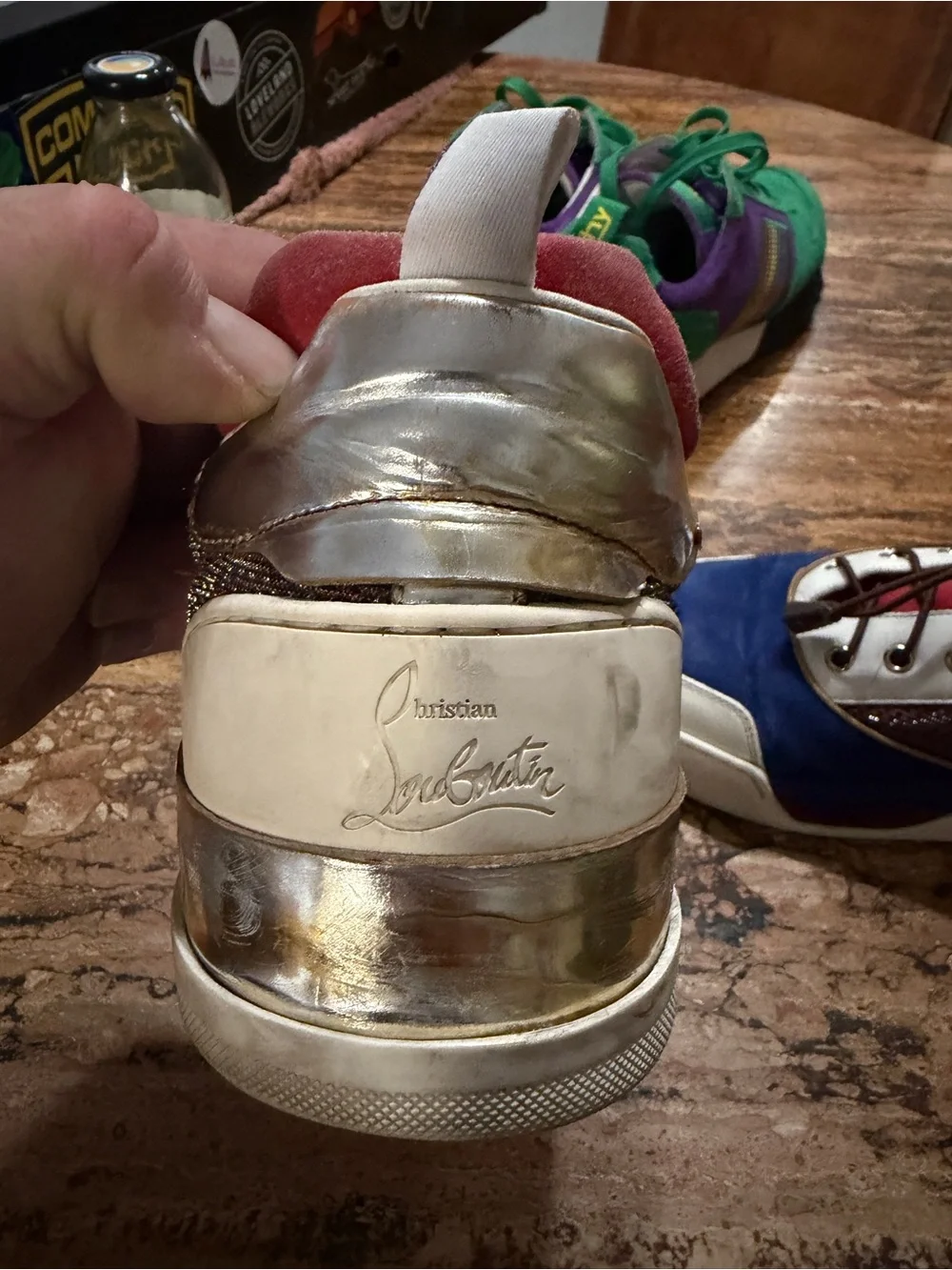 Christian Louboutin Men's Blue, Red & White Low-Top Sneakers